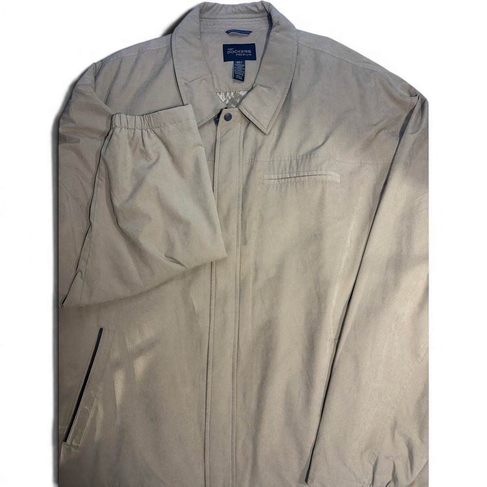 Dockers Premium Mens 4XLT Khaki Microfiber Full Zip Quilted Lined Golf Jacket